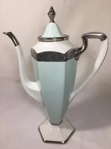 Antique B & C Limoges Elegant 2.5 Cup Seafoam Green & Silver 10.5 Inch TEAPOT - Picture 1 of 11