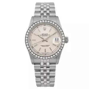 Rolex Datejust 31mm Midsize Steel Silver Dial Custom Diamond Bezel Watch 68274 - Picture 1 of 6