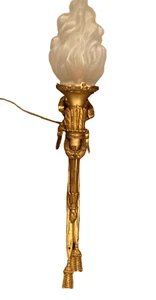 Maison Arlus Bronze Sconce Hand Holding Torch & Flame Glass Shade - Picture 1 of 14