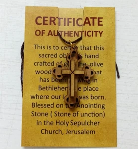 Cross Pendant Necklace Wood Olive Souvenir Holy Land Jerusalem Hand Made - Picture 1 of 9