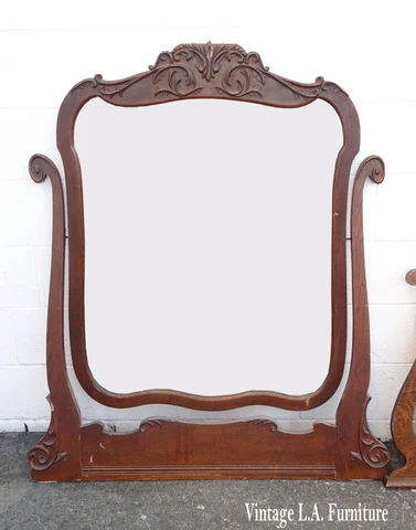 Tall Antique French Country Dresser Top Swivel Mirror Frame w No Mirror Cover