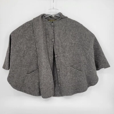 Poncho Suéter Mon Repos Hecho a Mano Alpaca Botones Perú Gris 2 Bolsillos Bufanda Foto 1 de 4