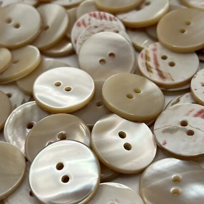 Natural/Beige REAL Oyster Shell Button White Speck Back 13,15,18,19,20mm 2hole - Image 1 of 4