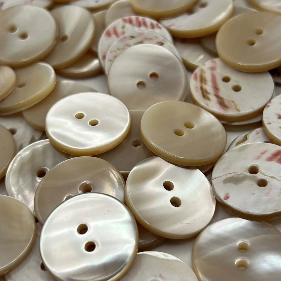 Natural/Beige REAL Oyster Shell Button White Speck Back 13,15,18,19,20mm 2hole - Image 1 of 4