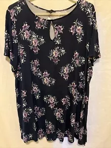 Túnica para mujer Lane Bryant azul/púrpura floral manga corta talla grande 26/28 nueva con etiquetas - Imagen 1 de 14