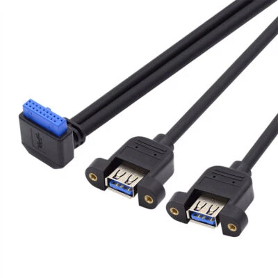 CY Angled 19/20Pin Header to USB 3.0 Dual Ports Screw Mount Type Cable 5Gbps - Image 1 of 4