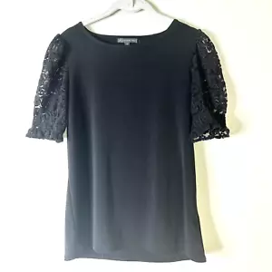 Top ADRIANNA PAPELL donna XS nero maglia pizzo manica corta maglietta blusa nuovo con etichette - Foto 1 di 8