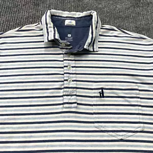 Johnnie O Polo Shirt Mens XL White Blue Striped Hangin Out Pocket Short Sleeve - Picture 1 of 11