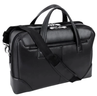 Maletín para portátil HARPSWELL 17" de cuero con doble compartimento, negro Foto 1 de 4