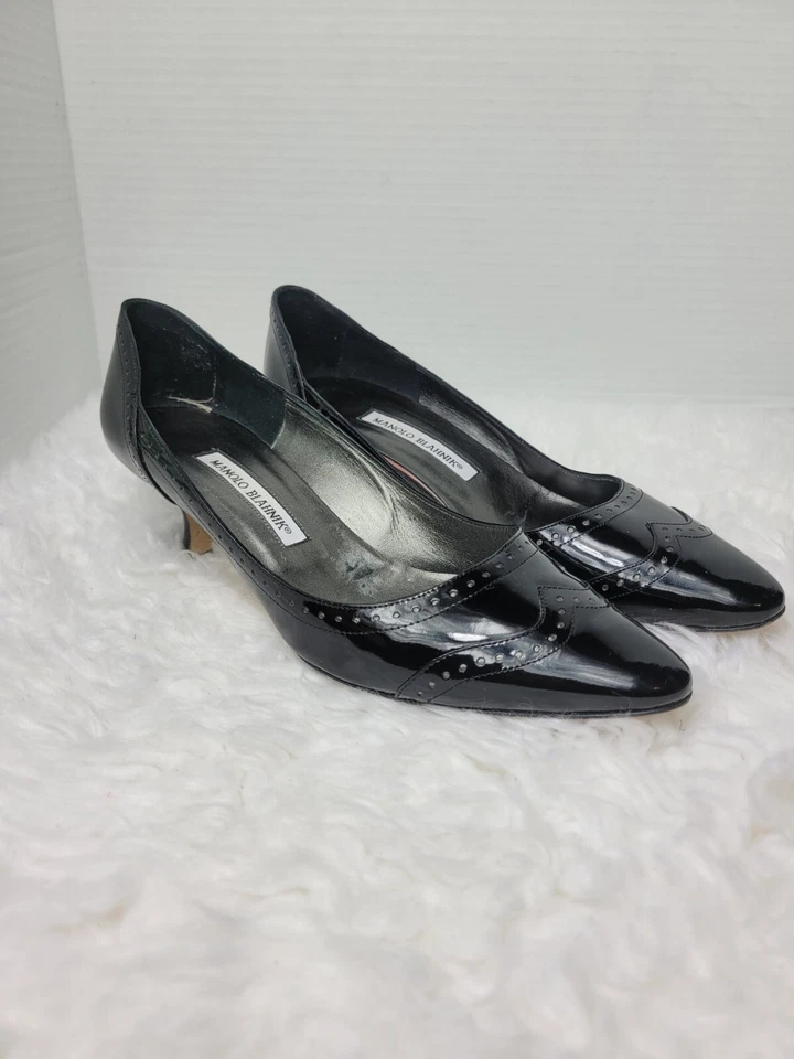 Manolo Blahnik SOFIMU Women's Size  8.5 Patent Leather Black Almond Toe Shoes  - Image 1 of 4