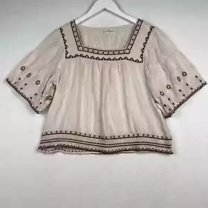 Lucky Brand Women's Size S Square Neck Boho Embroidered Cropped Tunic Top - Picture 1 of 10