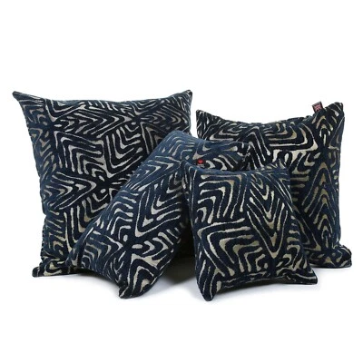 Soft Woven Chenille Blue Gold Shiny 3D Ornate Cube Design Pattern Fabric Cushion - Image 1 of 4
