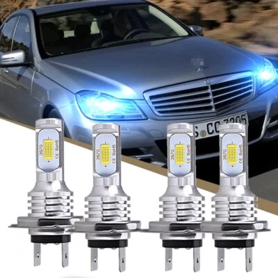 For Mercedes-Benz C250 C300 C350 -4X LED Headlight Kit High/Low Beam Bulbs 8000k - Image 1 of 4