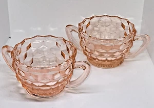 Depression Glass Dogwood Macbeth Evans Pink Open Sugar Bowls Cups W/duel Handles - Picture 1 of 6