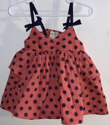 Savannah Toddler Girll 2T Top Back Ribbon Shoulder Straps Orange w/ Black Circle - Image 1 of 4