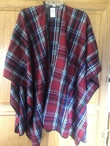 Woolrich Cape Shawl Red Black Plaid One Size Fits All Womens Reversible Tartan - Picture 1 of 7