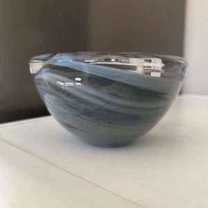 Kosta Boda ATOLL Blue Swirl Hand Blown Glass Candle / Tea Light Holder - Picture 1 of 7