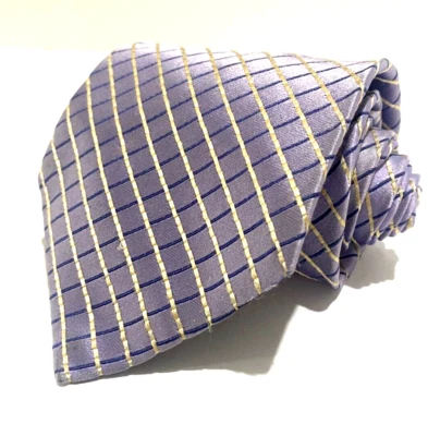 Daniel Cremieux púrpura lavanda con corbata dorada y azul marino 100 % seda cuadrados geométricos Foto 1 de 4