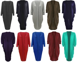 Women Long Sleeve Batwing Cardigan Ladies Open Boyfriend Long Maxi Kimono Dress - Picture 1 of 18