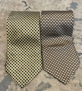2 Tommy Hilfiger Neck Tie Adult Mens Gold Geometric 100% Silk USA Made - Picture 1 of 3