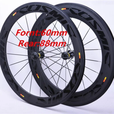 700C Full Carbon Wheelset 60/88mm V Brake QR Road Bicycle Clincher Wheels 20/24H - Image 1 of 4