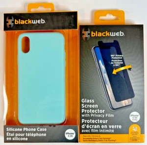 BlackWeb Silicone Blue Case & Glass Privacy Screen Protector iPhone X/XS New - Bild 1 von 2