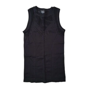 Athleta Solid Black Ribbed Sleeveless Mesh Breathable Tank Top Women's Size XS - Picture 1 of 12
