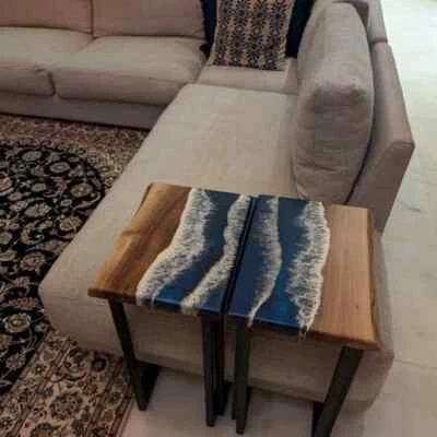 C Shape Couch Table, Epoxy c side table, Pair Epoxy Resin Living Room Table Deco - Image 1 of 3