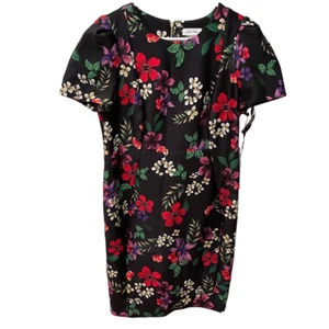 Abito donna Calvin Klein 14P nero floreale tubino posteriore dorato manica a sbuffo - Foto 1 di 9