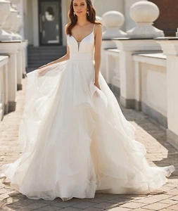 Vestido de novia Clean con volantes vestido de novia a medida marfil 32-60 tirantes sin espalda - Imagen 1 de 5