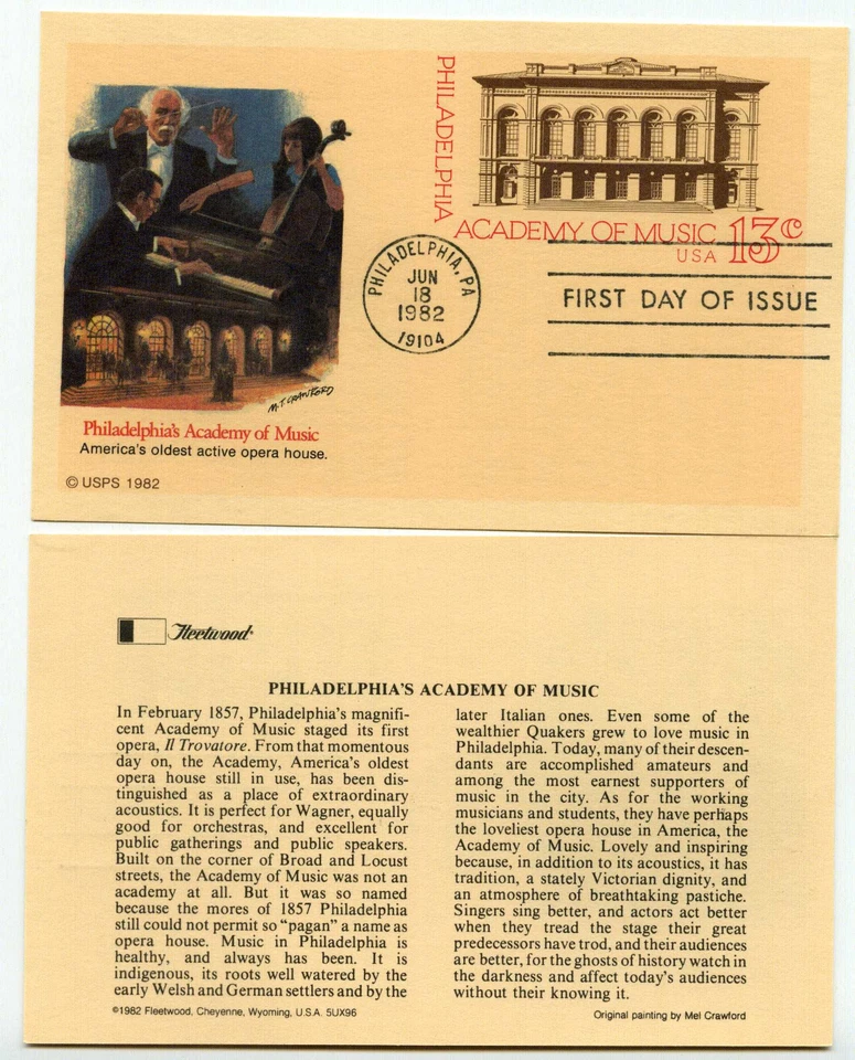 UX96 Philadelphia Academy of Music, Fleetwood, FDC - Image 1 of 1