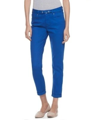 Pantalones de mezclilla para mujer con puños ajustados ELLE con cinturón medio arroz talla 14 NUEVO Foto 1 de 3