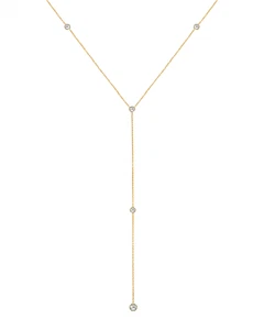 14K Yellow Gold Lariat Necklace With Y-Style Round White Topaz 16 Inches - Picture 1 of 2