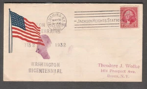 May 30 1932 cachet cover Jackson Heights NY celebrates George Washington/Flushin - Picture 1 of 1
