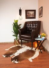 Cow Print Rug 4x4 ft Cow Skin hair on Leather Cowhide Brown and White Area Rug
