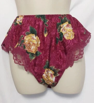 Vintage 90s Delicates Lingerie Panties Size S Highcut Yellow Floral Polyester - Image 1 of 4
