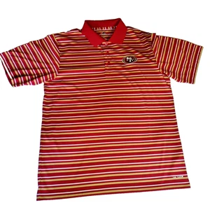 San Francisco 49ers Men’s Large Majestic Cool Base Striped Polo Shirt NFL Retro - Picture 1 of 19
