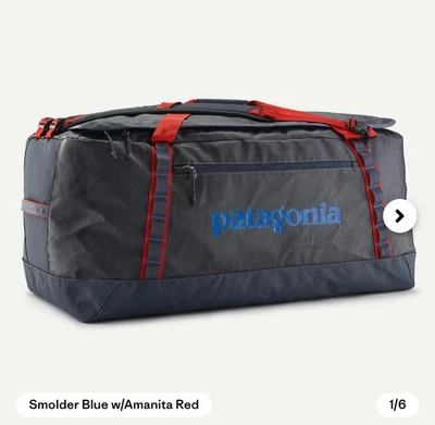 Patagonia Black Hole Duffle Bag 100L - Smolder Blue/Amanita Red- New W/Tags - Image 1 of 4