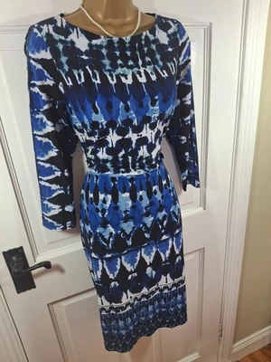 Joseph Ribkoff Blue Patterned Lined Stretchy Dress, UK 12, Perfect Condition - Image 1 of 4