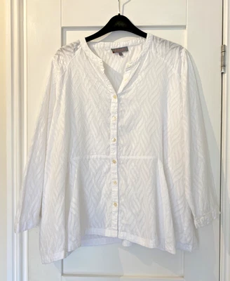 SAHARA White Textured Cotton Top Blouse Shirt Oversized 3/4 Sleeve  MEDIUM UK 12 - Image 1 of 4