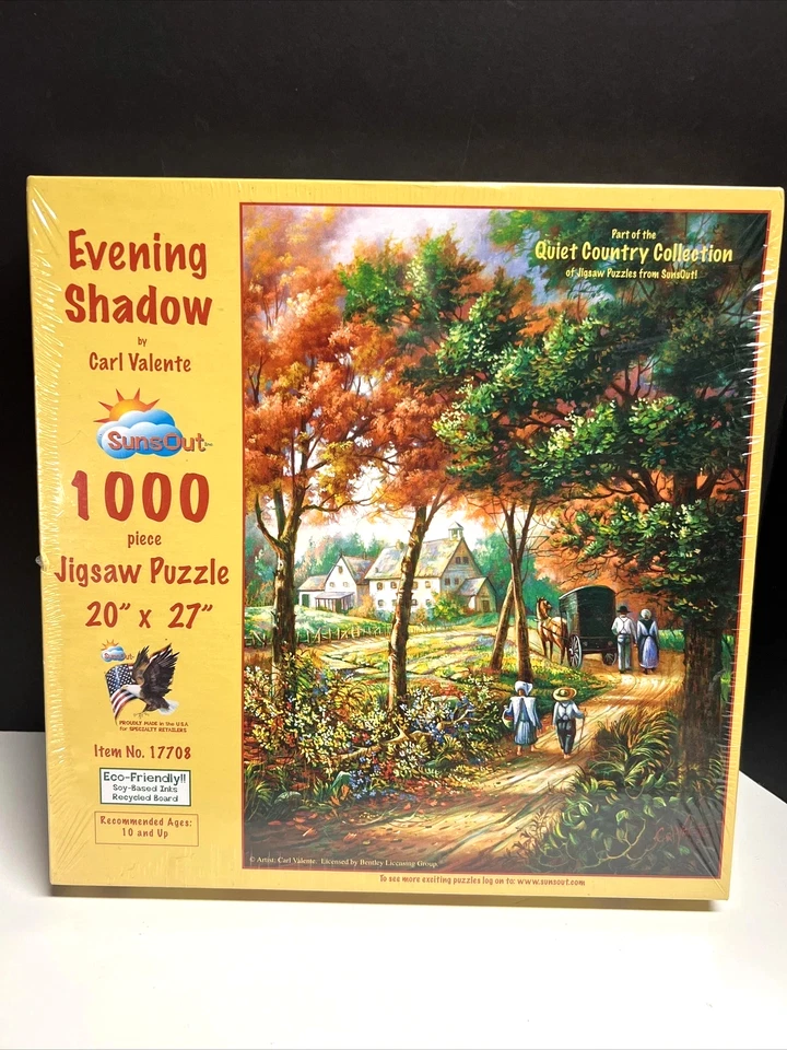 Evening Shadow 1000 pc Puzzle 20" X 17 "by Carl Valente Quiet Country Amish NEW - Image 1 of 1