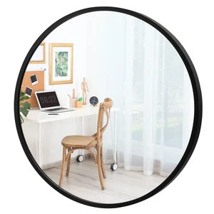 16” Round Wall Mirror Bathroom Wall Mirror w/ Thick Aluminum Alloy Frame Black - Picture 1 of 9
