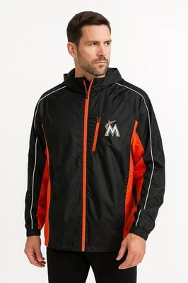 GIII Carl Banks MLB Miami Marlins Baseball Jacket Windbreaker Black Orange Large - Image 1 of 4