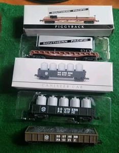 N-GAUGE TRAIN Lot SOUTHERN PACIFIC GONDOLA CAR, CANISTER CAR ,PIGGYBACK CAR - Picture 1 of 14