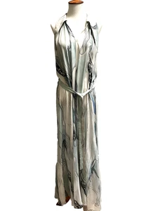 Gaiofatto Italy langes 100% Seide Kleid ärmellos hellblau salbeigrün 40 -hoch - Bild 1 von 10