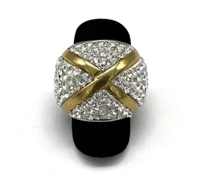 Modeschmuck Ring, Bicolor, Vergoldet, simulierte Diamanten, Muster, Gr. 56 - Bild 1 von 2