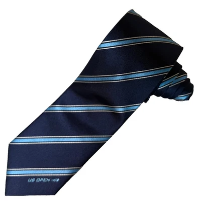 US Open Tennis Presidents Gift Blue Silk Repp Men's Neck Tie Hand Made 3 1/4x61 - Image 1 of 4