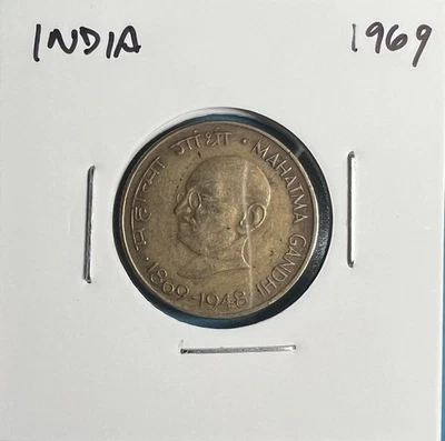 🇮🇳 India Republic 1969 C 20 Paise Lion **Mahatma Gandhi's Birth** - Image 1 of 2