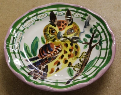 "PIPA NATHALIE LETE Anthropologie MONSIEUR HIBOU FUME SA búho con pipa placa de 10""" Foto 1 de 3