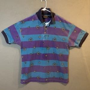 VTG 90s Eddie Bauer Polo Print Shirt Adult M Purple Teal - Picture 1 of 13